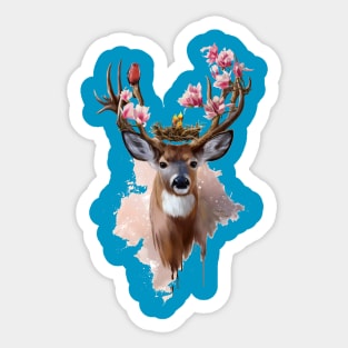 Deer with bird and flowers Sticker